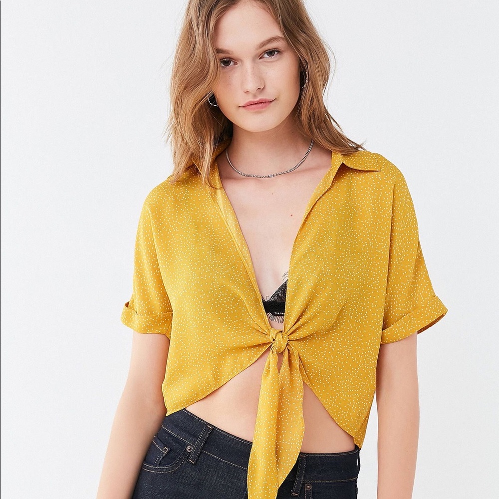 UO Polka Dot Tie-Front Top